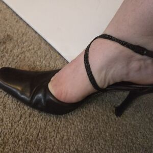 Aldo Brown Leather Heels w/ Braided Straps.
